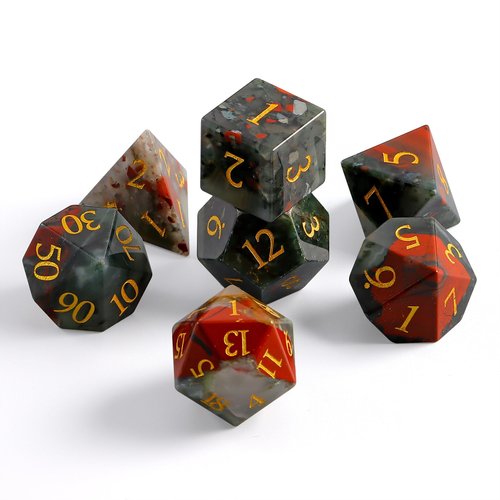 Febote Natural Gemstone Dice Set, 7 Pcs Bloodstone DND Dice with Box Used for Dungeon and Dragon Dice Games D4 D6 D8 D10 D% D12 D20 (Bloodstone)