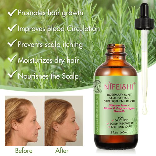 Bieyoc Rosemary Essential Oil, Rosemary Oil for Hair Growth, 100% Pure Natural Rosemary Hair Oil for Hair and Eyelashes - Stimulates Hair Growth Strengthens and Nurshes Scalp, 2.02 Fl Oz