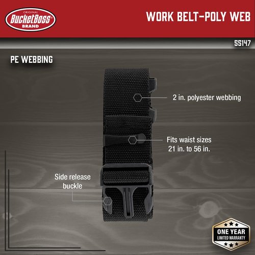 Bucket Boss - Work Belt - Poly Web, Belts & Suspenders (55147), Black