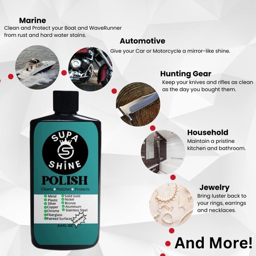 Supa Shine Metal Polish Cleaner-Chrome Cleaner- Chrome Polish- Brass Cleaner- Plastic Polish- Aluminum Polish- Copper Polish- Stainless Steel Polish- Metal Polishing