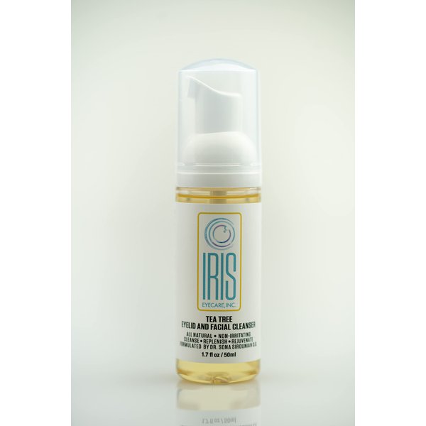 Iris Dry Eye Cleanser w/ Maximum Strength Tea-Tree Oil, Hyaluronic Acid, Green Tea & Chamomile - Blepharitis Demodex Stye Reduce Itching Inflammation Red, Swollen, Burning Eyes, 1.7 Fl Oz, Pack of 1