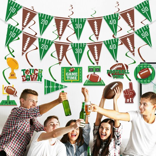 Football Party Decorations, Football Birthday Party Supplies Set Include 2 Pennant Banners & 9 Football Theme Hanging Swirls - NO DIY - Superbowl Party Decorations Game Day Tailgate Party Supplies