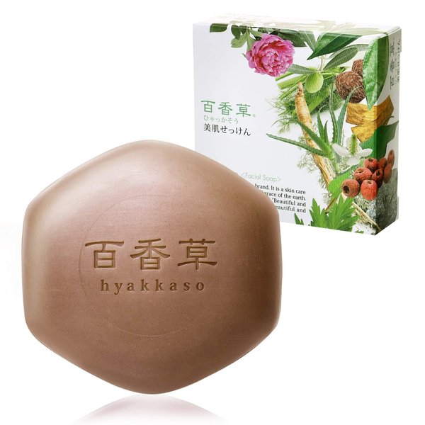 百香草 Acne Face Wash Soap Bar Body Wash Natural No Chemicals Lathers well Herbs & Minerals Japanese Skin Care for Men Women Teens Hyakkaso | 80g 2.8Oz
