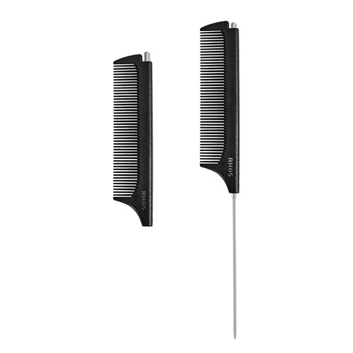 RHOS Carbon Retractable Rat Tail Comb for Parting, Portable Fine Tooth Teasing Comb for Styling, Hair Cutting, Braiding-Stainless Steel Pin Tail Teasing Comb, Black