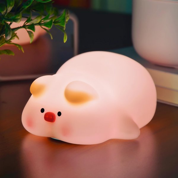 TeoTeeo Piggy Night Light for Kids,Silicone Piggy Cute Lamp,3 Level Dimmable Kids Night Light,30 Minutes Timer Nightlight for Kids Room, Rechargable Bedside Touch Baby Night Light, Soft Kids Lamp