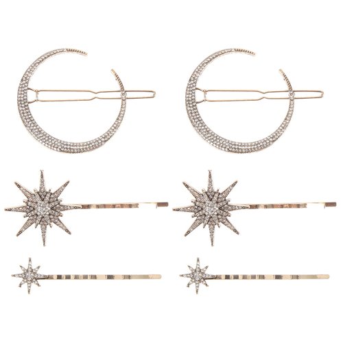 minkissy Snowflake Hair Clips Christmas Hair Accessorie Golden Crystal Moon Star Hair Clips for Women Girls Hair Barrettes Hair Pin Side Clip 6Pcs Set