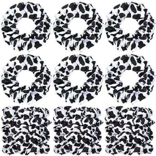 20 Pieces Western Cow Print Scrunchies Hair Scrunchies Sports Scrunchy Hair Ties Elastic Silk Satin Scrunchies Hairband Scrunchy Ponytail Holder for Player Team Hair Accessories(Black)