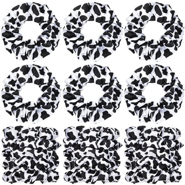 20 Pieces Western Cow Print Scrunchies Hair Scrunchies Sports Scrunchy Hair Ties Elastic Silk Satin Scrunchies Hairband Scrunchy Ponytail Holder for Player Team Hair Accessories(Black)