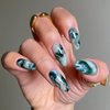 Green Marble Press on Nails Long Almond Fake Nails Mirror Acrylic Nails with Glue on Nails Full Cover Reusable Stick on Nails for Women DIY Charm Manicure