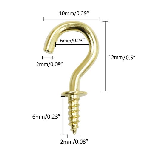 Biaungdo 100 Pcs 1/2" Ceiling Cups Hooks Screw Hooks Ceiling Cup Hooks Self-Tapping Screws Hooks Gold