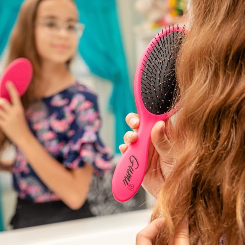 Detangling Brush - Detangler Hairbrush with Natural Ball-Tipped Round Bristles | Detangles Long, Short, Wavy, Knotty, Tangled, Curly, or Fine Hair | Ideal for Men, Women, Girls, Kids (Pink)