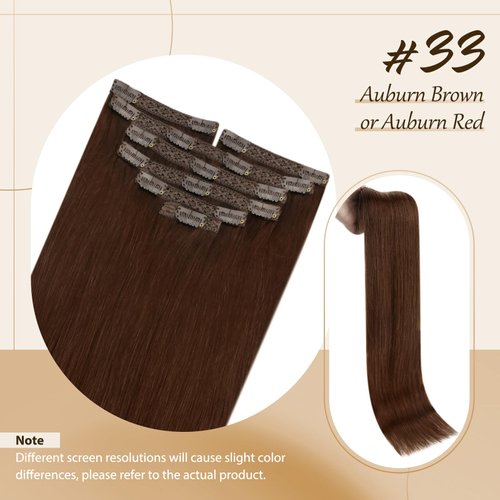 Sunny 24inch Clip in Human Hair Extensions Auburn Red Long Hair Extensions Real Human Hair Clip ins Dark Auburn Brown Clip in Hair Extensions Human Hair Colorful 33 Auburn Hair Extensions 7Pcs 120G