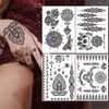Black Henna Tattoos Stickers Kits, 6 Sheets Lace Indian Henna Temporary Tattoos Mandala Flower Elephant Chain Waterproof Henna Stickers for Women Wedding Party DIY on Body Arm Legs
