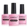 AIMEILI Soak Off U V LED Gel Nail Polish - Base Coat, Matte Top and No Wipe Top Coat Kit Set 10ML