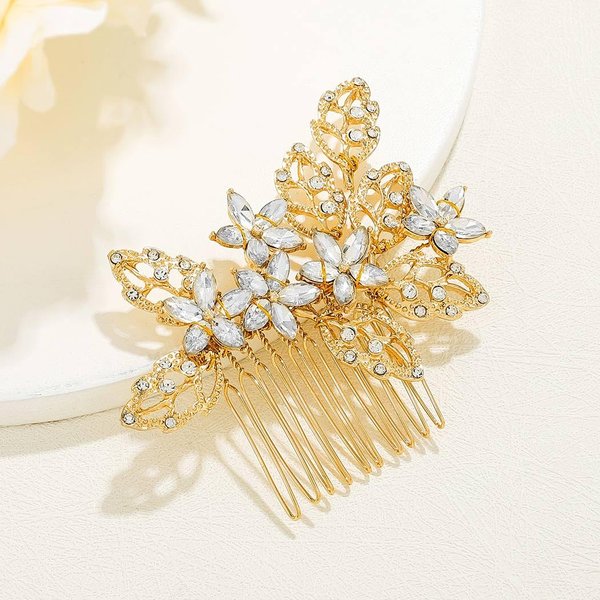 Jeairts Leaf Bride Wedding Hair Comb Rhinestone Flower Bridal Hair Pieces Sparkly Crystal Wedding Hair Jewelry Accessories for Women