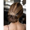 SWEETV Flower Bride Wedding Hair Comb Pearl Bridal Hair Accessories Crystal Hair Piece Jewelry Leaf Gold Headpiece Rhinestones Handmade Wedding Hair Accessories for Women and Girls