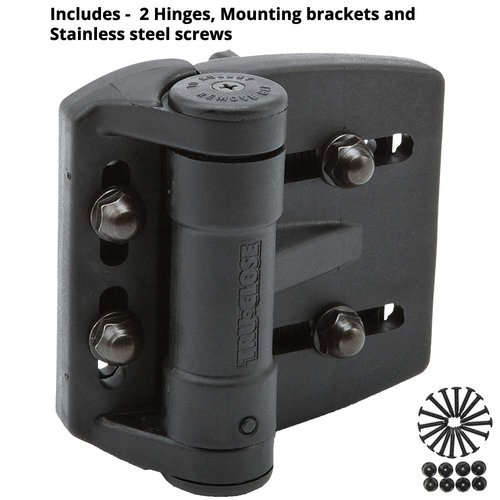 D&D Technologies TCAMA2 Multi-Adjust Regular Duty Gate Hinges, for Self Closing Metal, Wood, Vinyl Gates up to 55 Pounds, 3-Way Adjustable, Gap up to 2", Black, 2 Count