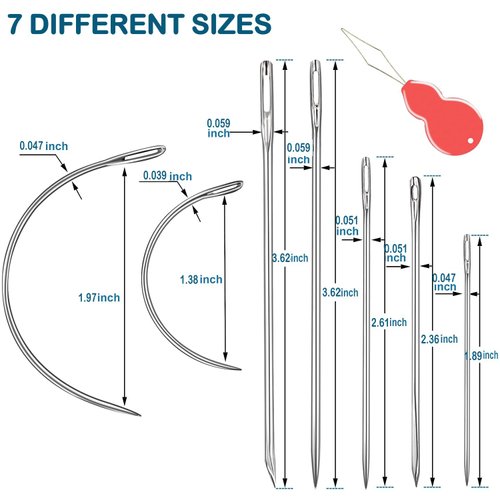 Pikdmin Professional Leather Needles Kit for Hand Sewing with Different Types for Your Projects with 5 Leather Hand Quilting Needle 2 Curved Needle and 1 pcs Needle threaders for Home Upholstery