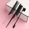 WOWANGEL 4PCS Hair Styling Brush Set, Teasing Hair Brush, Rat Tail Comb, Dual Edge Brush, Elastic Band for Edge and Back Brushing, Combing, and Slicking Black