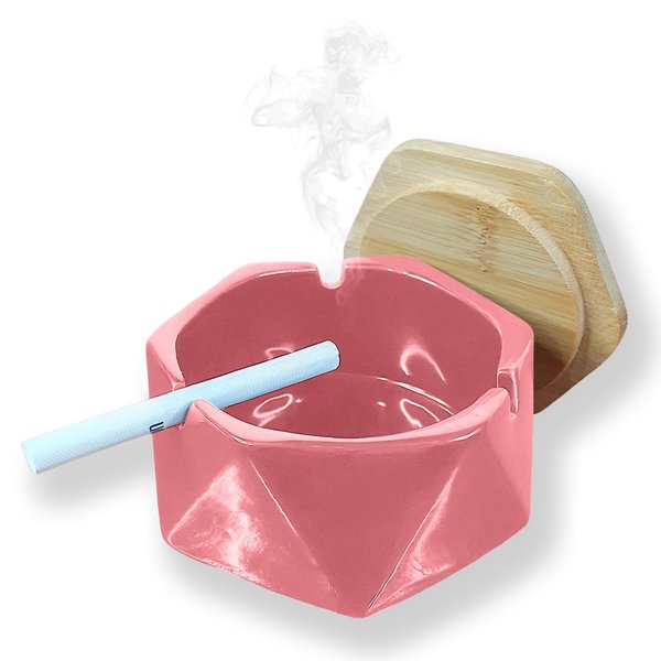 Jeuristic Ashtrays for Cigarettes Geometric Ash Tray - Premium Ceramic Retro Cool Ashtrays Gifts for Smokers Home Ashtrays Indoor Outdoor Patio Desktop Decor Unique Fancy Cute Ashtray with Lid Pink