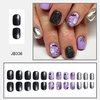 Halloween Press on Nails Short Square Fake Nails Purple False Nails with Bat Spider Web Ghost Designs Halloween Nails Full Cover Acrylic Nails Glitter Glue on Nails Stick on Nails for Women 24 Pcs