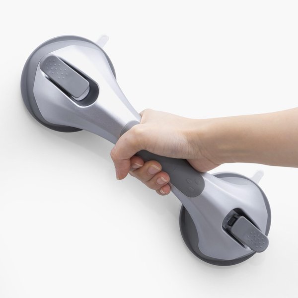 TAILINK Shower Grab Bar Suction Cup 12 inch, Grab Bars for Shower and Bathroom, Shower Safety Handle for Elderly and Seniors, Removable & Reusable Waterproof Bathtub Handle, No Drilling, Silver