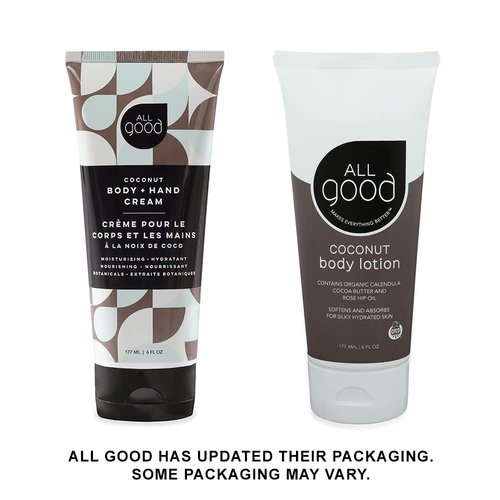 All Good Hand & Body Lotion - Moisturizing Organic Lotion, Essential Oils, Calendula, Cocoa Butter, Coconut & Rose Hip Oil, Non GMO, Vegan (3-Pack)(Coconut)
