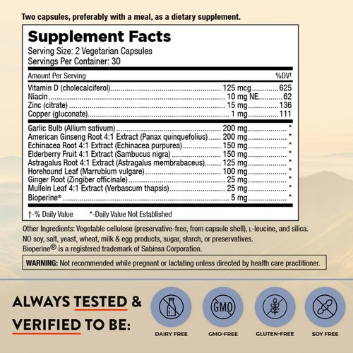 Mt. Angel Vitamins - Cold Facts + Vitamin D, Immune System Support (60 Vegetarian Capsules)