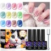 YEPYEPGO Cat Eye Gel Nail Polish Set 12 Colors, Moonlight Jelly Cats Gel Polish Kit with Magnet Stick, Ceramic Magnetic Cat Eyes Gel Crystal Sock Off Nail Art Manicure Gift Kit
