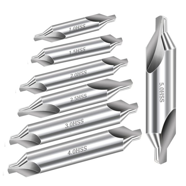 Aleric Center Drill Bits Set - High Speed Steel Center Drill Bits Kit Countersink Tools for Lathe Metalworking, 7 pcs 60-Degree Angle Center Drill Bits in Size 1.0 1.5 2.0 2.5 3.0 4.0 5.0