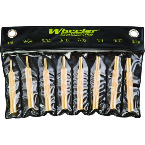 Wheeler 8-Piece Brass Punch Set in Labeled Rollup Storage Bag for Drifting Sights and Gunsmithing