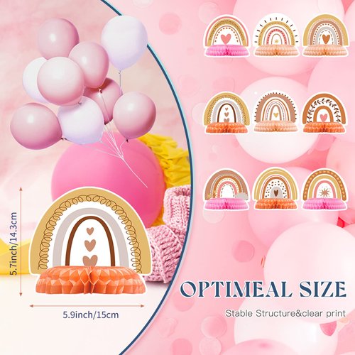 9 Pcs Rainbow Party Decorations Boho Table Rainbow Decor Rainbow Centerpieces for Table 3D Rainbow Honeycomb Decoration Baby Shower Centerpieces for Boys Girls Birthday Party Supplies