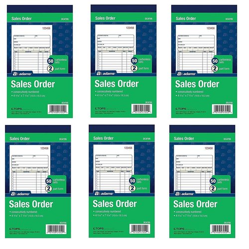 Adams Sales Order Books, 2-Part, Carbonless, White/Canary, 4-3/16 x 7-3/16 Inches, 50 Sets per Book, 6 Books