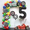 Number 5 Race Car Balloons, 43 Inch Race Car Party Decorations, Wheel Tire Balloons, Black and White Checkered Foil Balloons, Car Balloons for Boys 5th Birthday Party Decoration - Pack of 9