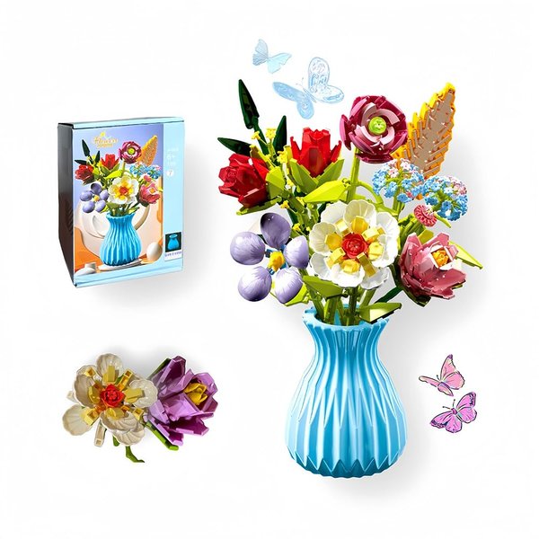 PSDVAYI Flower Bouquet Building Set with Vase, Artificial Flowers, Flower Building Blocks Kit Decoration Home, 691 PCS Botanical Collection for Ages 6+ & Adults Peony Gift for Birthday Party
