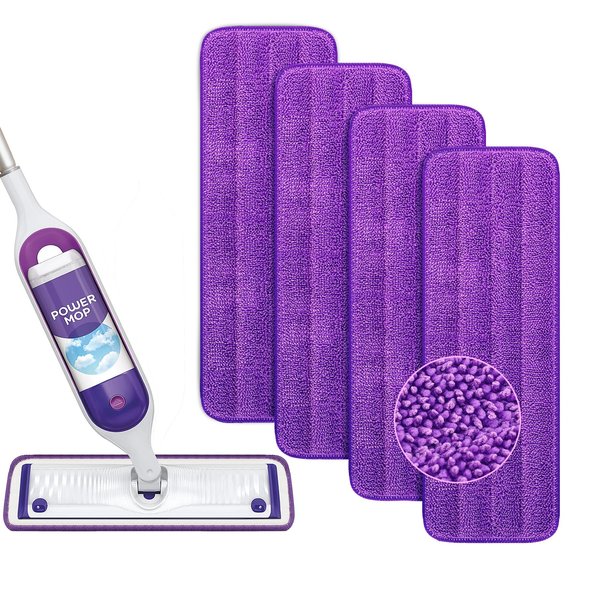 Yicotira Reusable Power Mop Refills Pads Compatible with Swiffer PowerMop Mop - Power Mop Pads Refill - Washable Microfiber Pads for Multi-Surface Floor Cleaning, 4 Pack