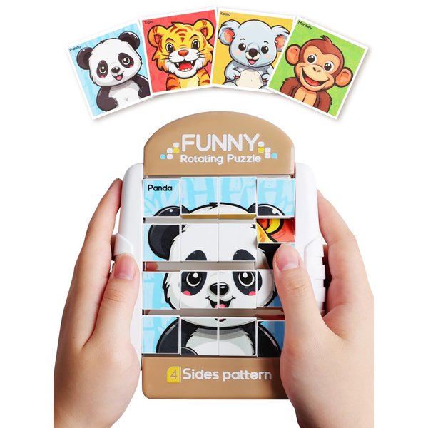 Fullware 16-Piece Rotating Puzzles for Kids 4-6, Toddlers Puzzles 2-4, Road Trip, Airplane Activities Game, Travel Toys - Brain Teaser, Fine Motor Skills - Birthday Gifts Boys & Girls - Animals