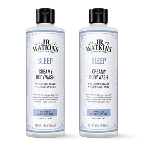 J.R. Watkins Sleep Creamy Moisturizing Body Wash, Cleanses & Encourages Restful Sleep, Natural Monoi & Sandalwood, 12 oz (Pack of 2)