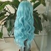RONGDUOYI RDY Light Blue Long Wave Lace Front Wig Middle Part Silk Body Wavy Sky Blue Hair Synthetic Wigs for Women Girls Use Heat Glueless Cosplay Makeup Use Hair