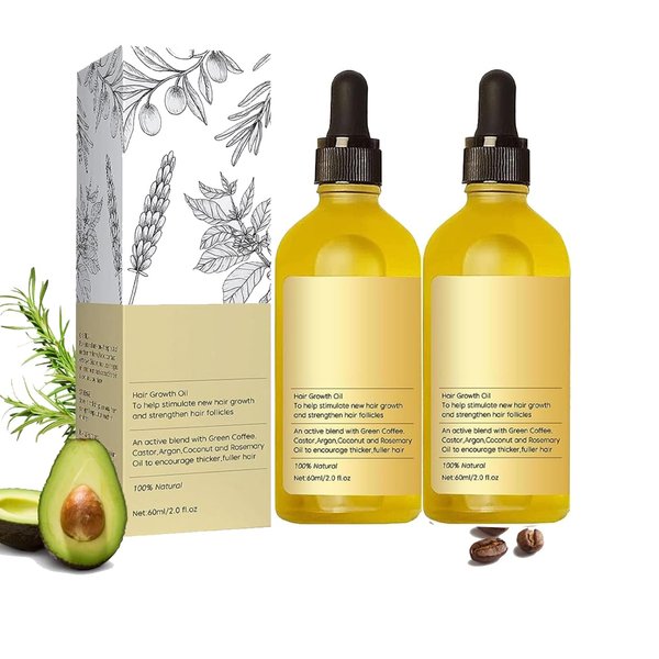 2PC Veganic Natural Hair Growth Oil, veganic hair growth oil Rosemary Oil for Hair Growth Organic,veganic hair oil for dry damaged hair and growth (60ml *2PC)