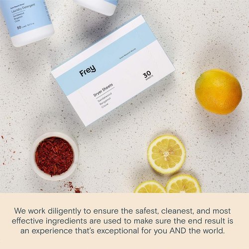 FREY Laundry Set - Concentrated Liquid Detergent & Natural Dryer Sheets Bundle - 50 Loads and 30 Scented Dryer Sheets - Sandalwood, Bergamot & Clove Scent