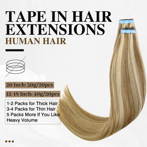 LADY MIRANDA 16 Inch Tape in Hair Extensions Human Hair 40g/20pcs Blonde Hair Extensions Soft Hair Extensions Real Human Hair Invisible Tape in Hair Extensions (9A/60, 16 Inch)
