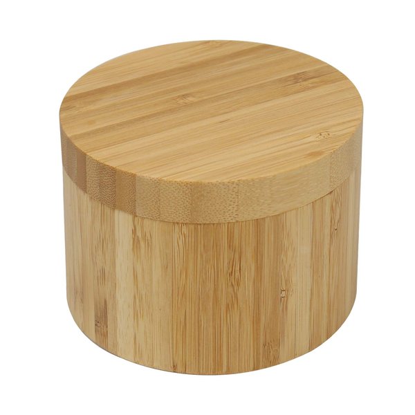 HTB Bamboo Salt Box With Magnetic Swivel Lid, 8.5oz Round Spice Container, Secure Durable Storage & Organization for Seasonings, Herbs