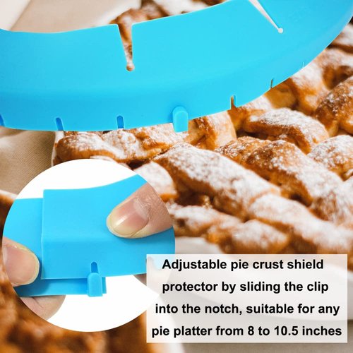 QTECLOR Adjustable Silicone Pie Crust Shield Pie BPA-free Protectors Cover Kitchen Tool for Baking Pie Pizza, Fits 8-11.5 Inches Pie (Blue-2pcs)