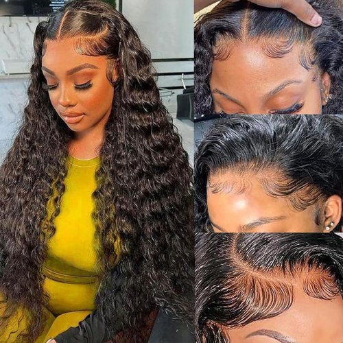 Momaksa 13x6 Lace Front Wigs Human Hair 200 Density Deep Wave Lace Front Wigs Human Hair Deep Curly Human Hair Wig Glueless Wigs Human Hair Pre Plucked For Women Natural Color 28 Inch
