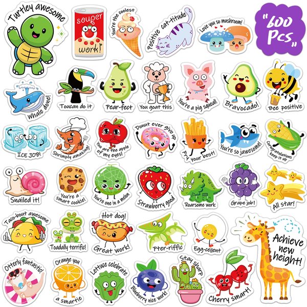 600PCS Punny Teacher Stickers for Students, Funny Teacher Reward Stickers for Kids Classroom Supplies Motivational Potty Training Stickers Cute Animal Incentives Stickers for Kids Toddlers School Home