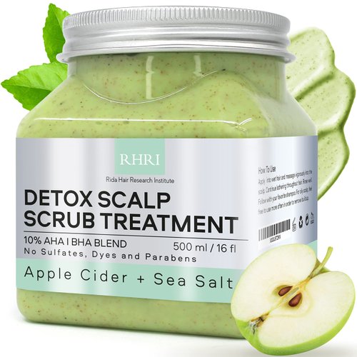 16 fl oz Apple Cider & Sea Salt Green Scalp Scrub Sulfate-Free | 10% AHA & BHA | Exfoliating Hair & Scalp Treatment for Detox, Dandruff & Build-Up | Scalp Exfoliator Hair Scalp Scrub | Refreshing