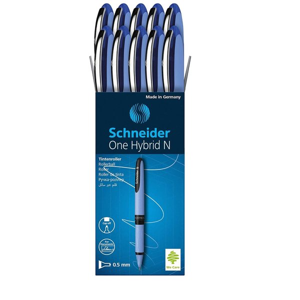 Schneider One Hybrid N Rollerball Pen, 0.5 mm Hybrid Needle Tip, Light Blue Barrel, Blue Ink, Box of 10 Pens (183503)