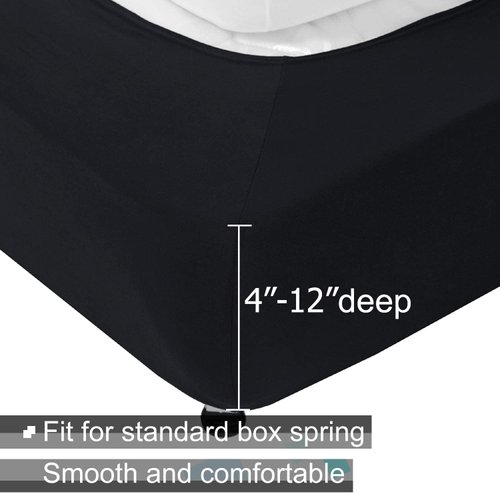 Box Spring Cover Queen Size - Jersey Knit & Stretchy Wrap Around 4 Sides Bed Skirt for Hotel & Home - Queen/ Queen XL, Black