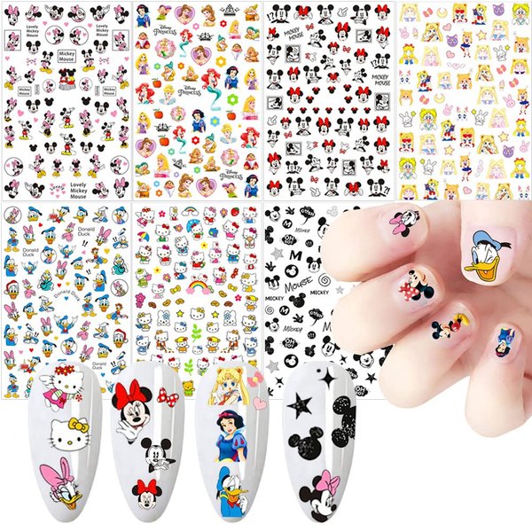 Cartoon Nail Art Stickers Cute Cartoon Nail Decals 3D Self-Adhesive Nail Art Supplies Designer Nail Stickers for Women Kids Girls Manicure Acrylic Nails Decoration Accessories 7 Sheets